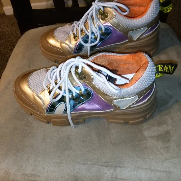 GUCCI FLASHTREK METALLIC LEATHER SNEAKERS COPPER MUTI COLOR - Picture 9 of 11